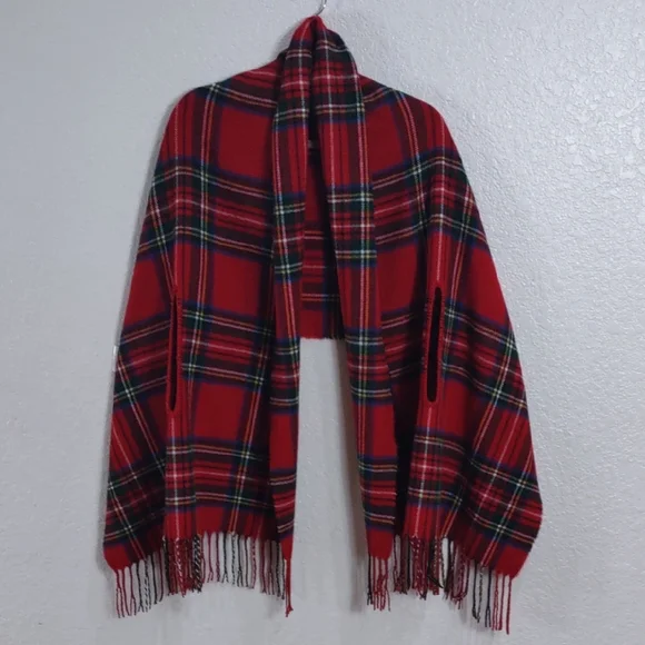 Mud Pie Red Plaid Fringe Scarf - Picture 1 of 12